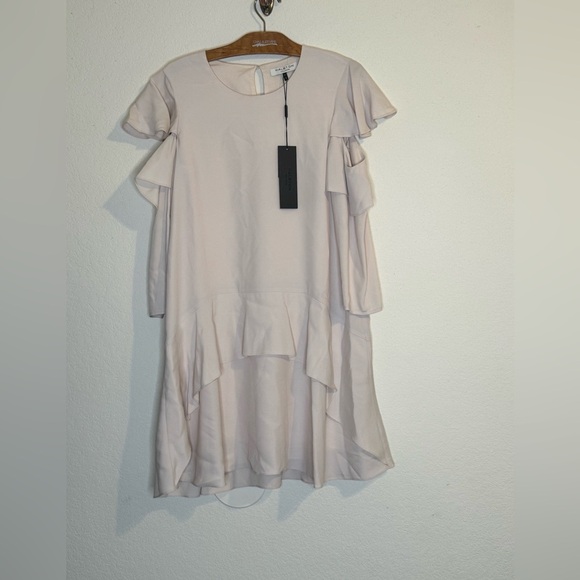 Halston Heritage Kittie Kyle Crew Dress With Ruffles in Stone NWT Size 4 - Picture 2 of 9